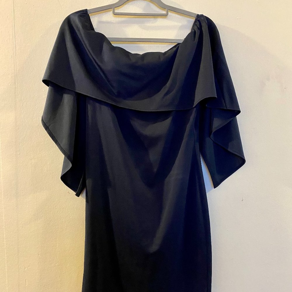 Navy Blue Party Dress with Batwing Sleeves